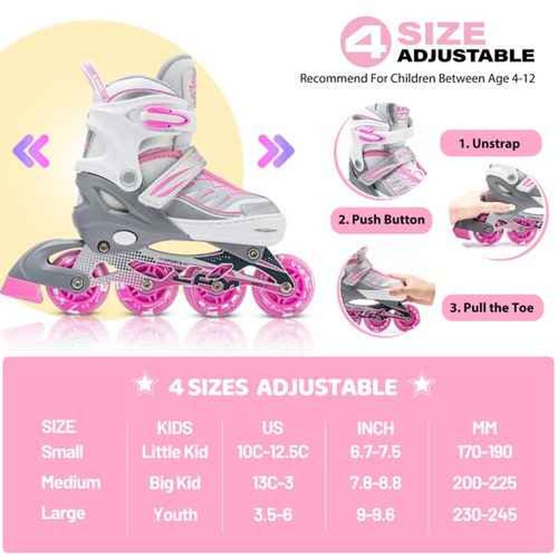 2PM SPORTS Silver M Inline Skates & Pink M Protective Gear Set
