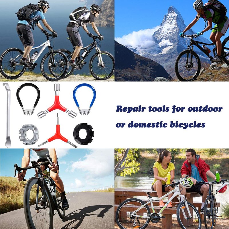 CHIVENIDO Bike Spoke Wrench Set, 7PCS Portable Bicycle Spoke Tool Kit Includes 8 Way Bike Rim Truing Tool, Spoke Key with Rubber Handle, Tire Lever, Y-Type Hex Wrench, Y-Type Socket Wrench