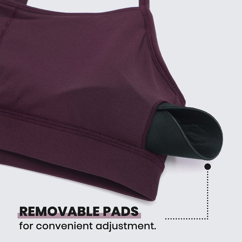 CRZ YOGA Butterluxe Y Back Sports Bras for Women - Padded Racerback Low Impact Spaghetti Thin Strap Workout Yoga Top Deep Purple Medium