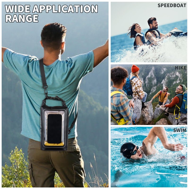 TYUTOSEG IP68 Waterproof Dry Bag, 2L - Roll Top Waterproof Pool Bag,Dry Bags for Kayaking Waterproof-w/Phone Pouch,Large Waterproof Phone Pouch,Boating & Kayak Accessories Camping (Black)