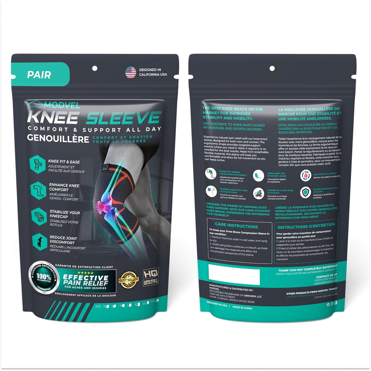 Compression Knee Brace for Men & Women - 2-Pack Support Sleeves for Running, ACL, Meniscus Tear & Arthritis Relief | Adjustable Fit