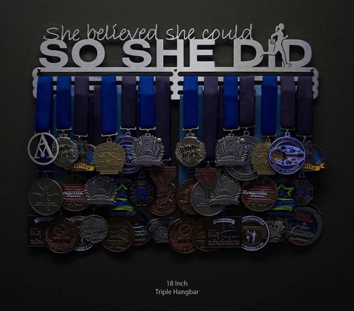 Allied Medal Hangers - She Believed She Could So She Did (Runner Figure): Awards Display Rack Holder - Multiple Variations Offered (18" Wide with 3 Hang Bars)
