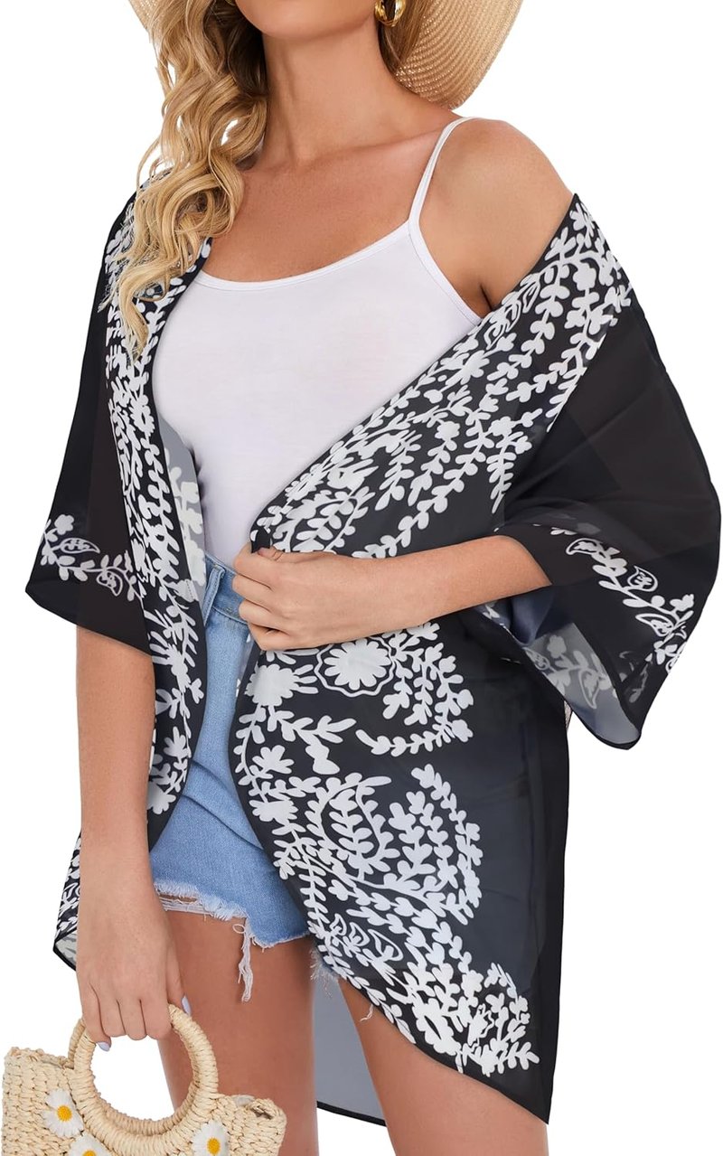 Floral Print Puff Sleeve Kimono Cardigan - Casual Loose Cover Up Top for Women | 2026 Style