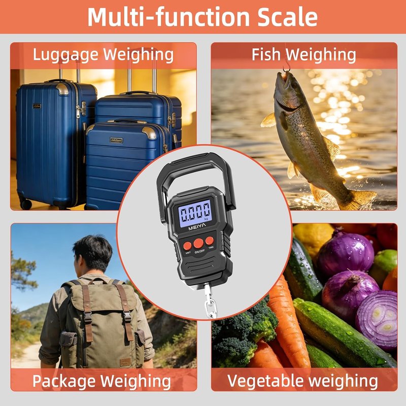 Digital Fish Scale - Accurate LCD Display Up to 110lb/50kg | Essential Fishing Gear with Hook & Batteries