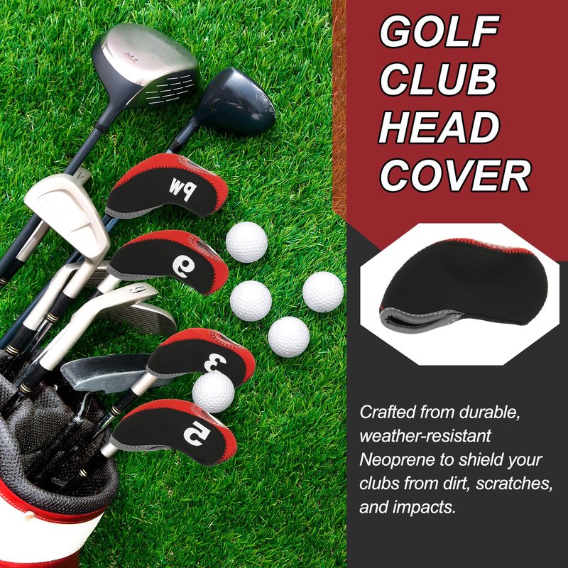 PATIKIL Golf Club Head Cover, 10 Pcs Number Golf Club Irons Covers Neoprene Driver Headcover Golf Lovers Gifts for Men Women, Black/Navy Blue