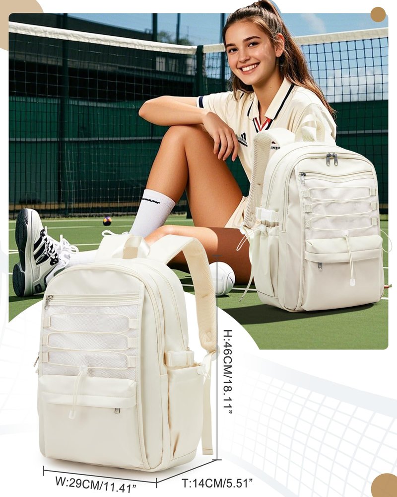Pickleball Bag, Pickleball Backpack for Women and Men, Paddle Bag Fits 4 Paddles Accessories, Tennis Racket Bags Pickle Ball Backpack Gifts for Sport Lovers, Beige