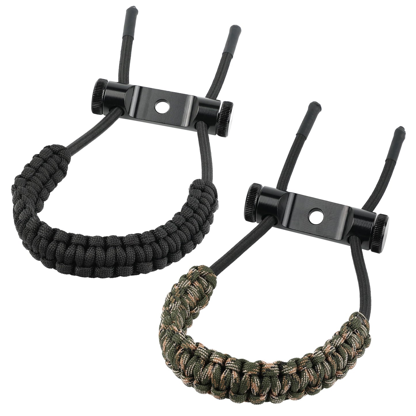 SUNYA Archery Bow Wrist Sling, 550 Paracord Strap with Stretch Lanyard. Fit Compound Bow Stabilizers (Aluminum Mount-Black)