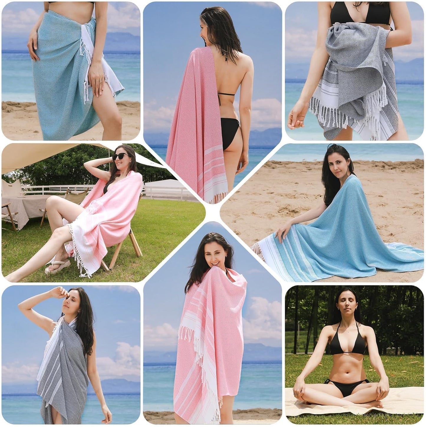 Oversized Turkish Beach Towels Set - Quick Dry, Sand-Free | 74"x38" Extra Large Travel & Camping Essentials