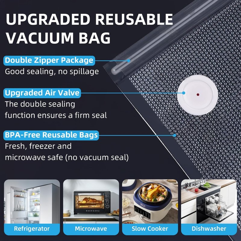 Vixino Vacuum Sealer - Handheld Food Vacuum Sealer with 10 Reusable Bags | Compact & Easy to Use