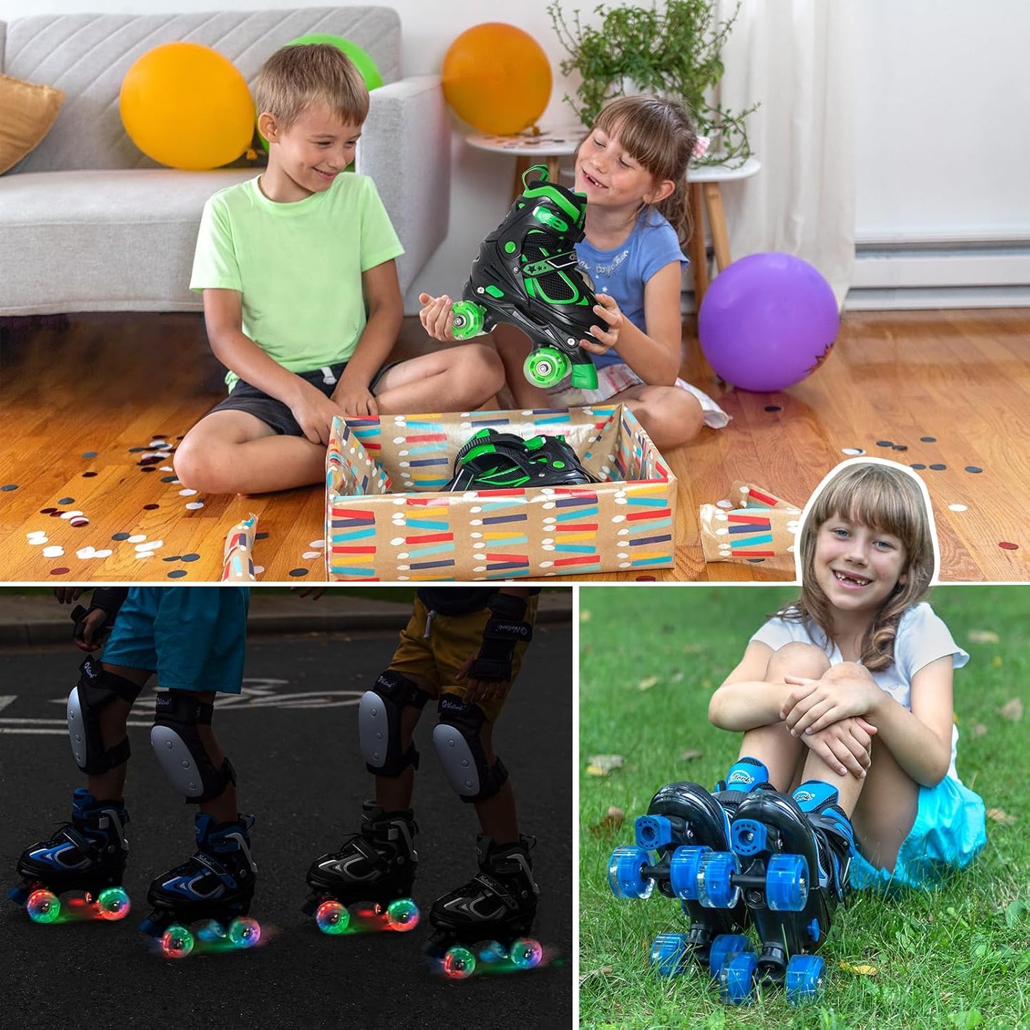 Kids Roller Skates - Adjustable Quad Skates with Light-Up Wheels | 4 Sizes for Boys & Girls