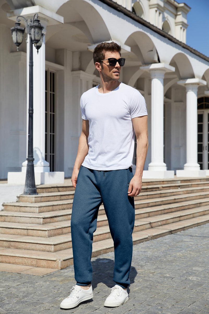 Yeokou Mens Winter Warm Sherpa Lined Active Thermal Jogger Fleece Sweatpants Pant(Blue-Large)