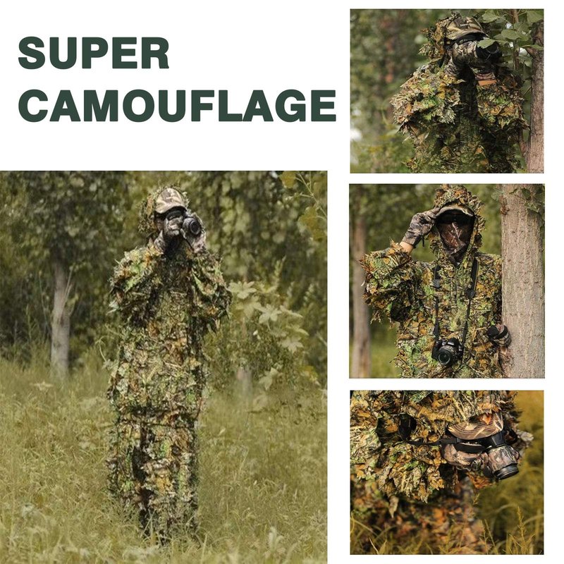 Favuit Ghillie Suit, 3D Leafy Camo Suits Hunting Camouflage Clothing Woodland Ghillie Apparel for Men Turkey Hunting Wildlife