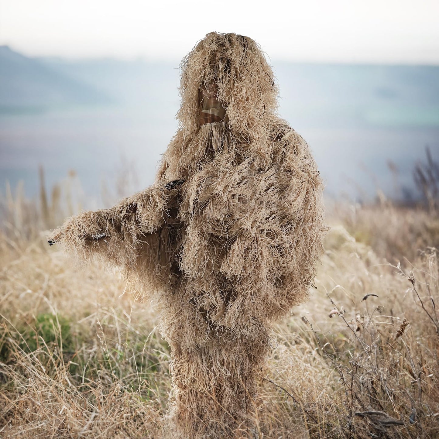 Kalkal Ghillie Suit for Men, 5 in 1 3D Camouflage Hunting Apparel for Men, Double-Stitched Design | Dry Grass, Adults Youth Gilly Suit for Jungle Hunting Wildlife Photography Halloween