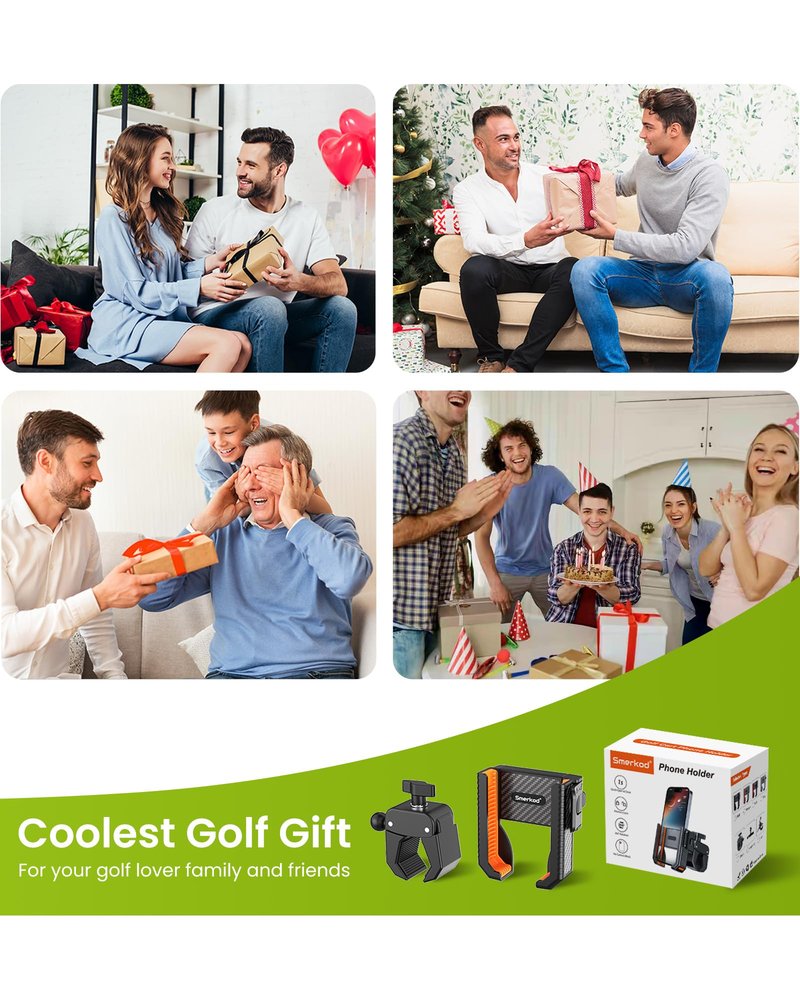 Smerkod Golf Cart Phone Holder Mount - 3s Phone Clip Install, 1s Lock & Release, Fathers Day Golf Gifts for Men Dad Husband Him Golfer, Golf Accessories Essentials Gadgets Fits Club Car, EZGO, Yamaha