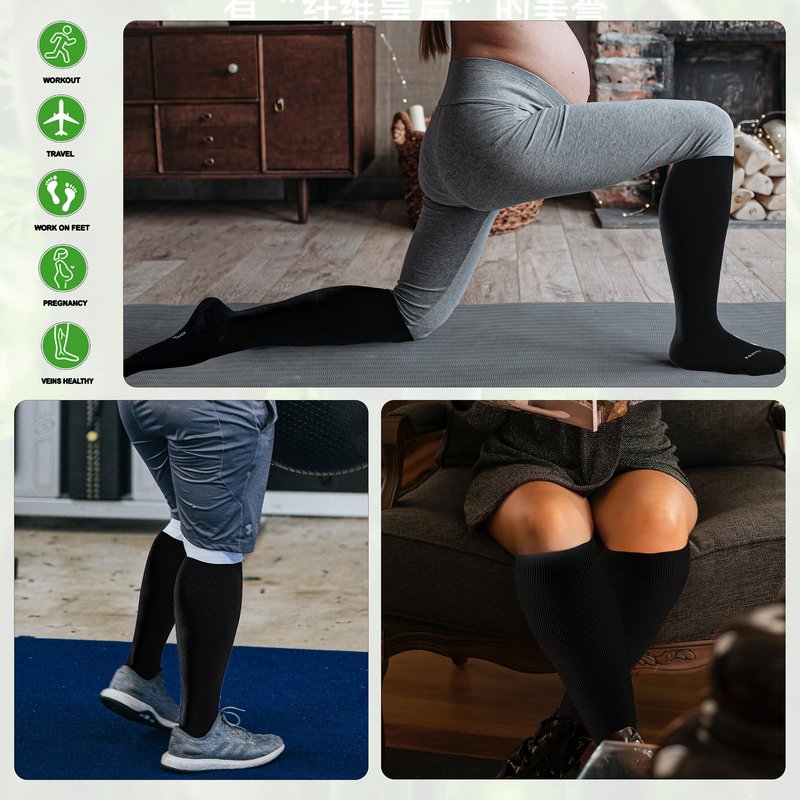 LEVSOX Plus Size Compression Socks for Women&Men Wide Calf 15-20 mmHg Knee High Extra Large Calf Support Socks for Nurse, Medical, Travel, Black