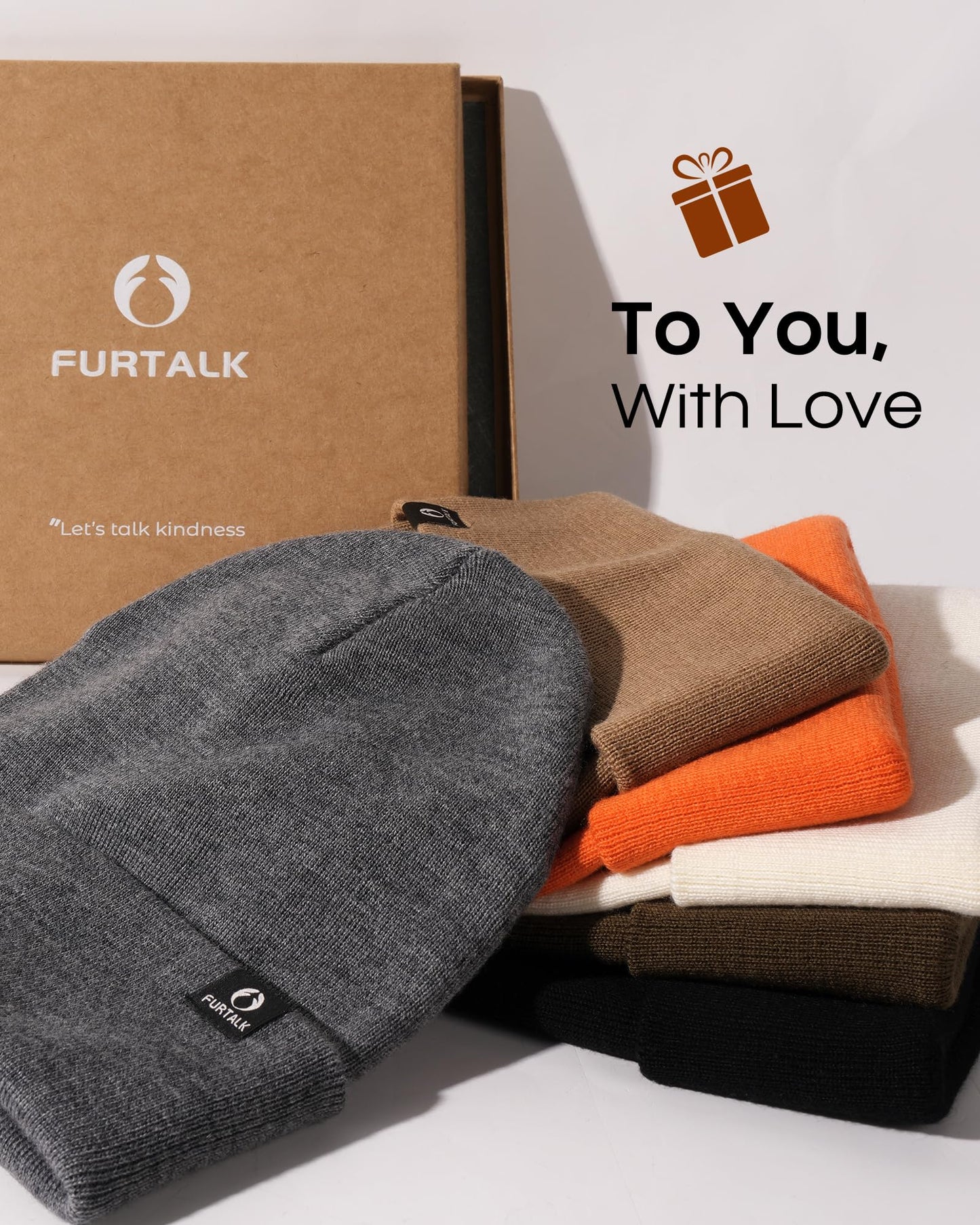FURTALK 100% Merino Wool Beanie Hat for Men Women Warm Winter Hat Double Layer Knitted Beanies Black
