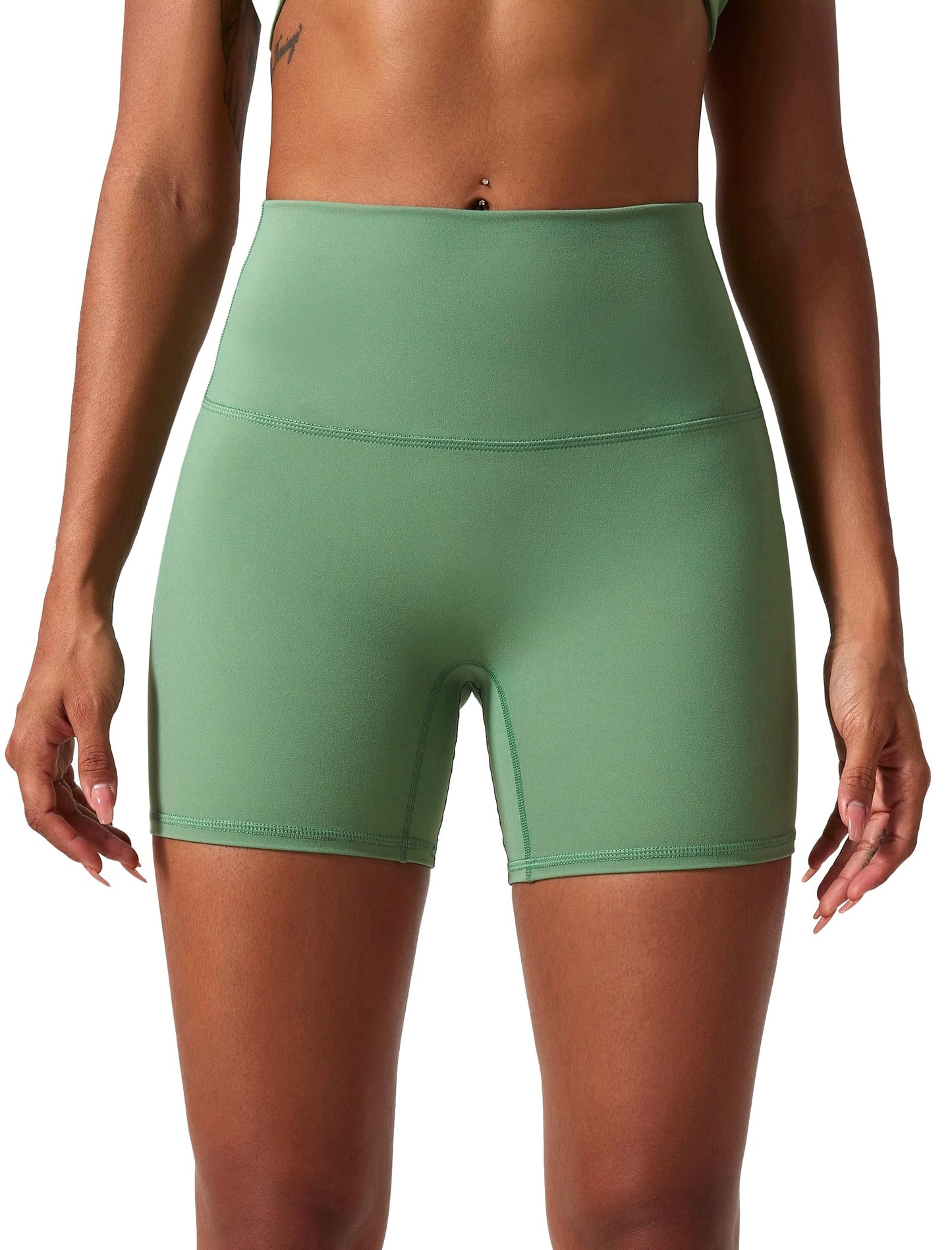 voenxe High Waisted Biker Shorts Women,6" Tummy Control Workout Gym Soft Shorts for Yoga Running,Spandex No Front Seam,2 Pack