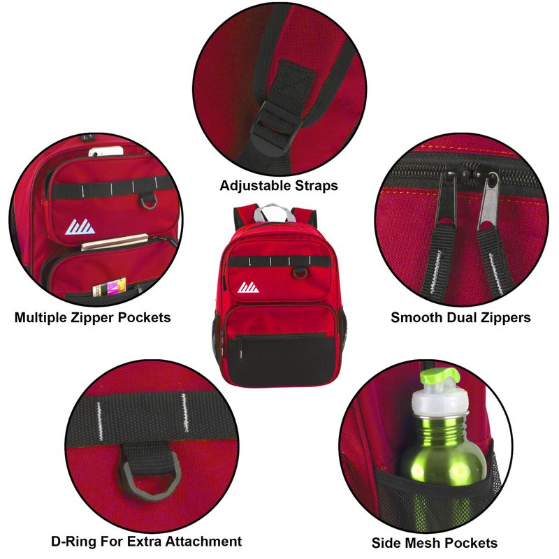 Summit Ridge Travel Backpack for Men and Women, Spacious Work Daypack with Water Bottle Pockets (Red)