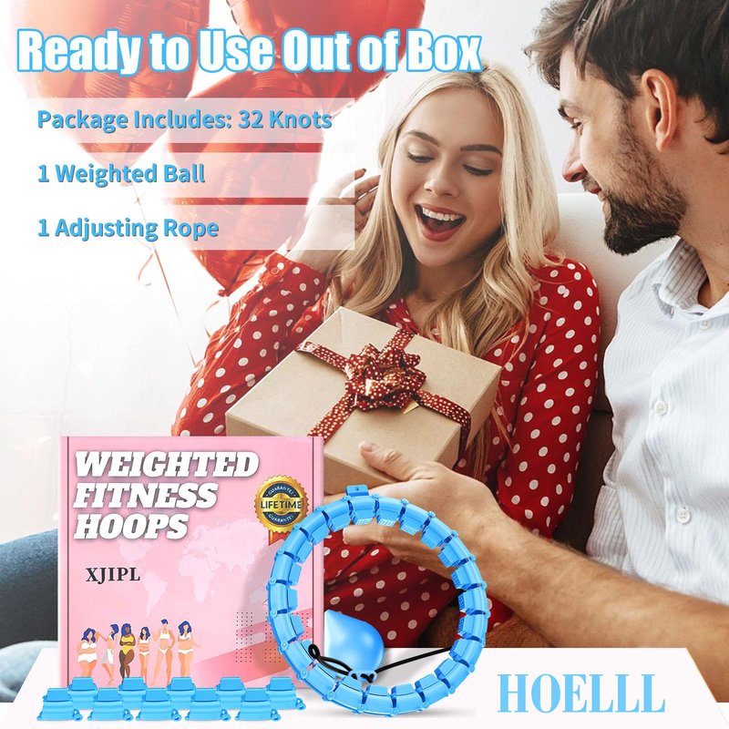 HOELLL 65 Inch Adjustable Fitness Waist Hoop – 32 Detachable Links, Quiet Non-Drop Fitness Tool for Adults Weight Loss, Plus Size Exercise Hoop for Women & Beginners (Blue)