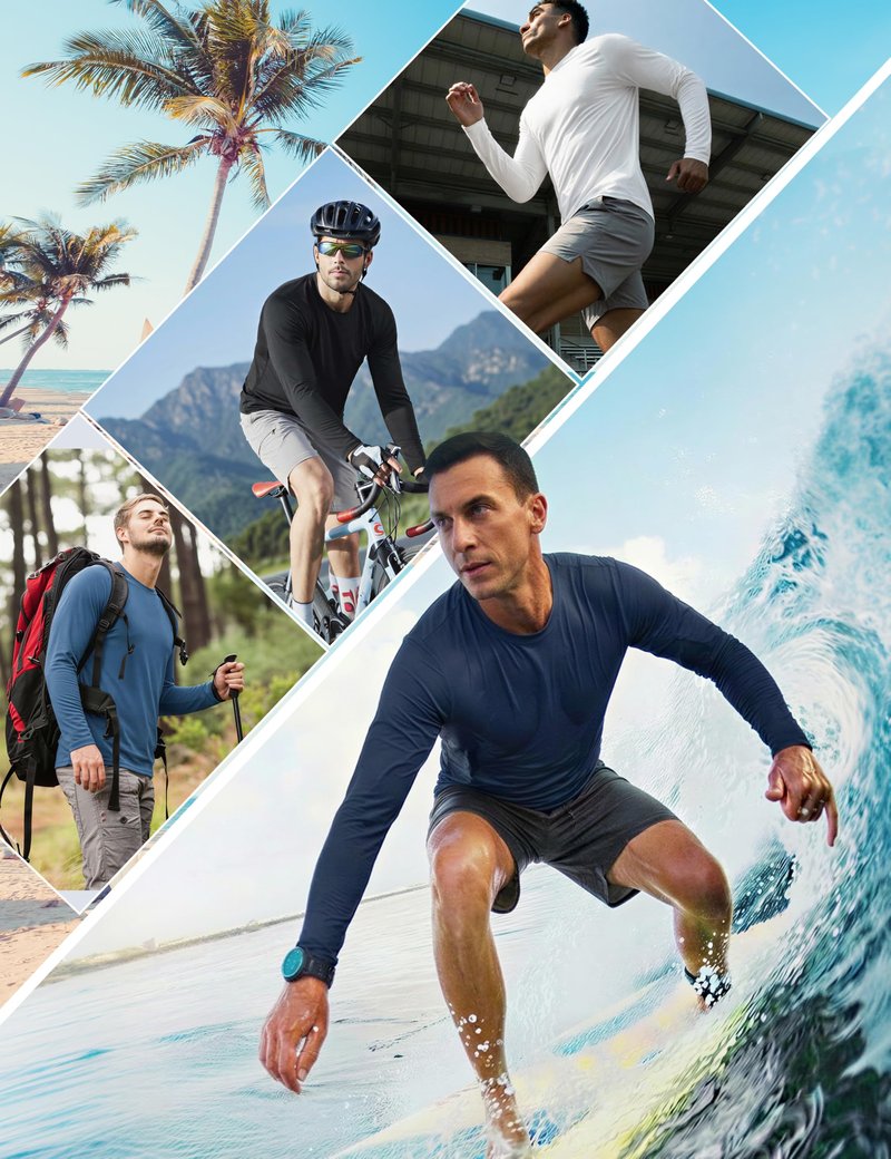 KINSWT Men's Sun Protection Shirts UPF 50+ Long Sleeve Swim Shirts UV SPF Quick Dry Lightweight Rash Guard