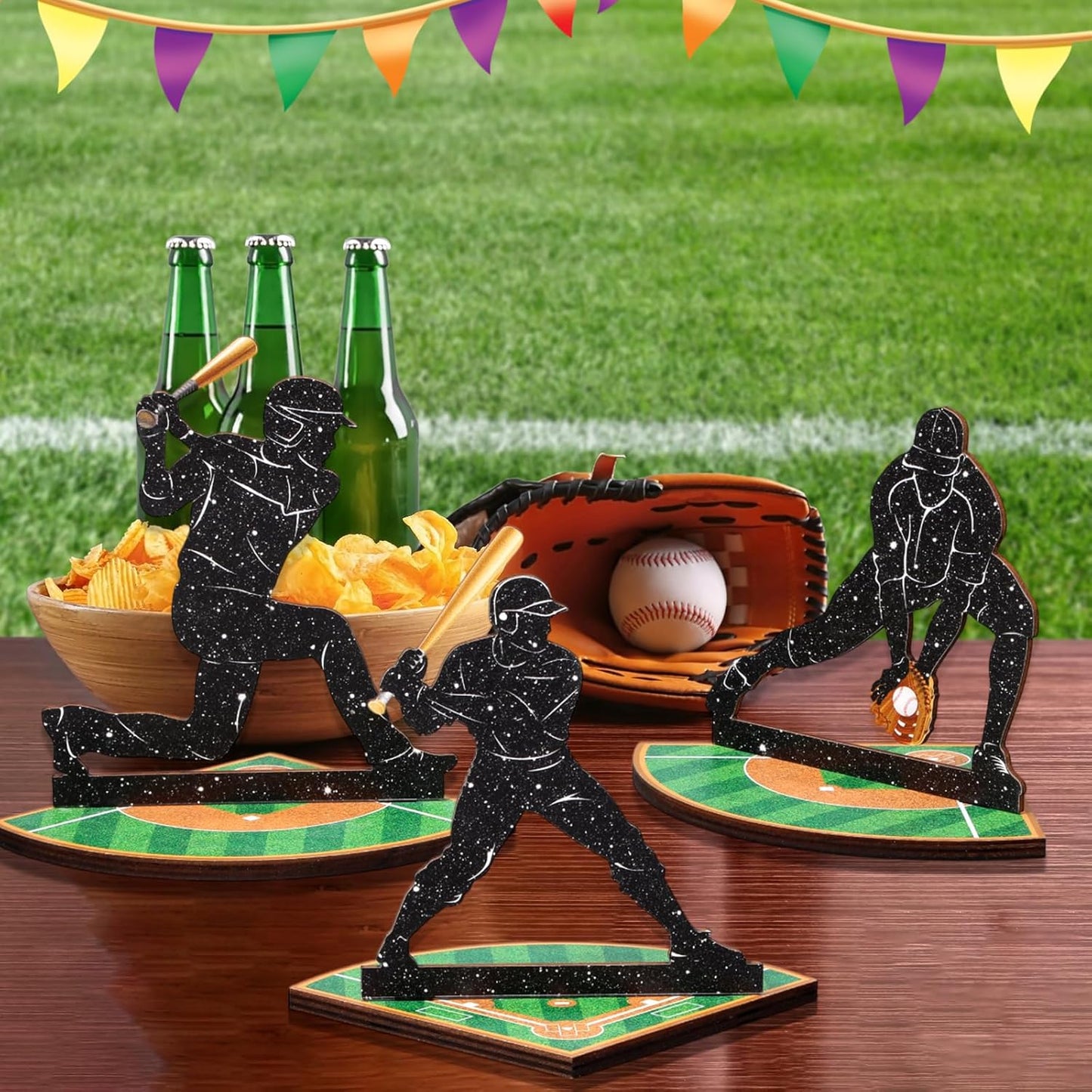 Baseball Table Centerpiece Decorations - 6 Pcs Wooden Player Silhouettes | Sports Game Sign for Birthday Parties