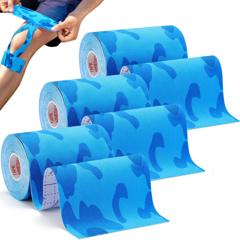 3 Pack Kinesiology Tape - Professional, Waterproof & Latex-Free Athletic Tape for Muscle & Joint Support on Knee, Ankle, Shoulder, Wrist During Sports, Swimming & Training - Blue Camo 4in x 5.5yd