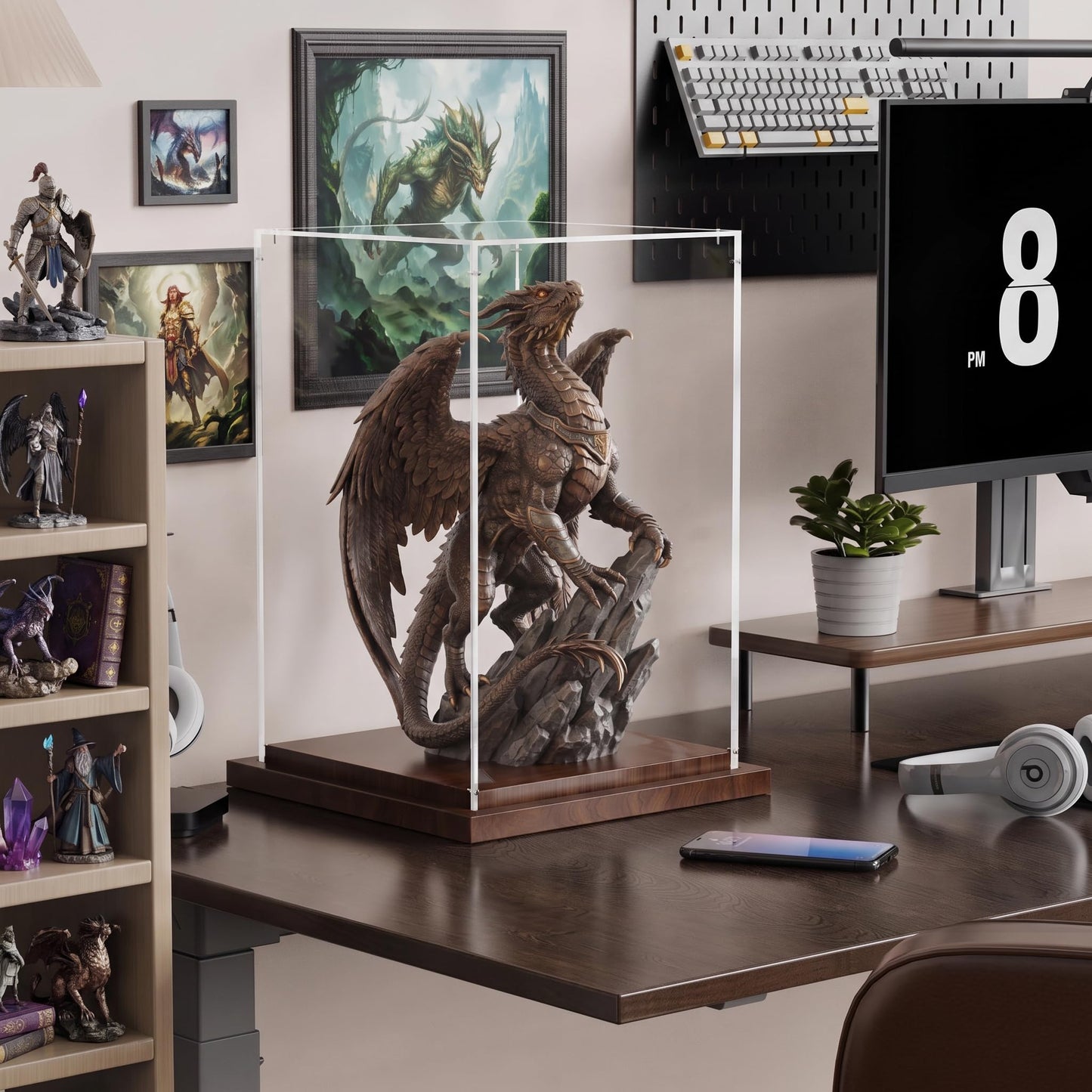 VGMiu Display Clear Cases for Collectibles with Wood Base Clear Case Box