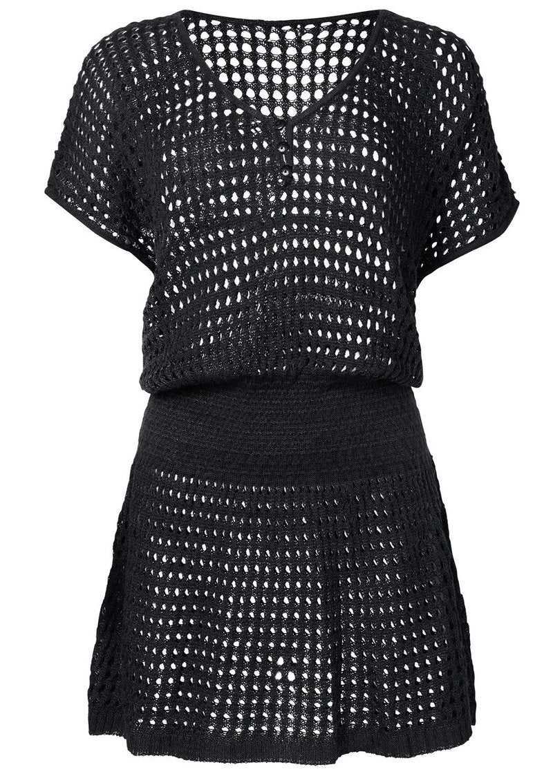 Wander Agio Beach Tops Sexy Knit Cover Dresses Bikini Cover-ups Nets Short Skirt Black