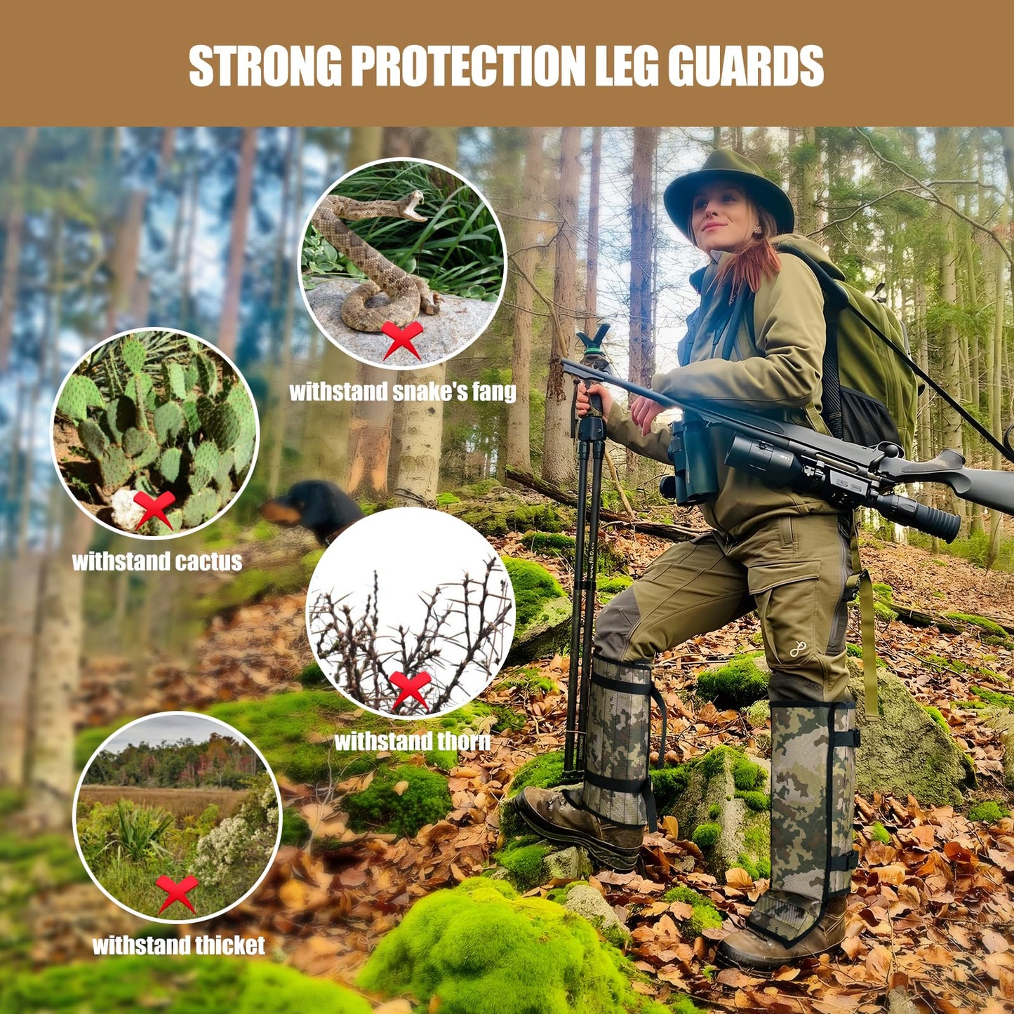 Panbofoda Snake Gaiters for Hunting,Waterproof Snake Guards,Snake Bite Protection for Lower Legs, Adjustable Size for Hunting Hiking and Farm