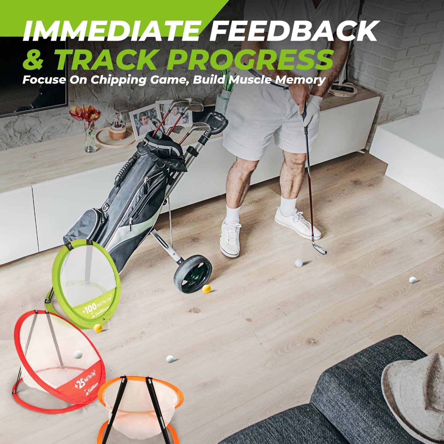 Golfguru Golf Chipping Net, Practice Chipping Net & Foldable Mat with 12 Balls, 4 Tees & Carry Bag, Golf Chipping Game for Adults Indoor Outdoor, Gifts Accessories for Men