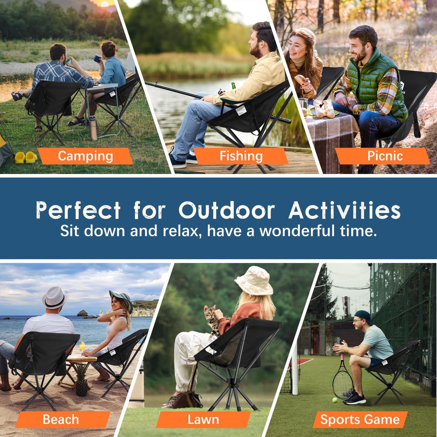 Raynesys Portable Swivel Camping Chair, 8 Seconds Quick Setup Easy Carry