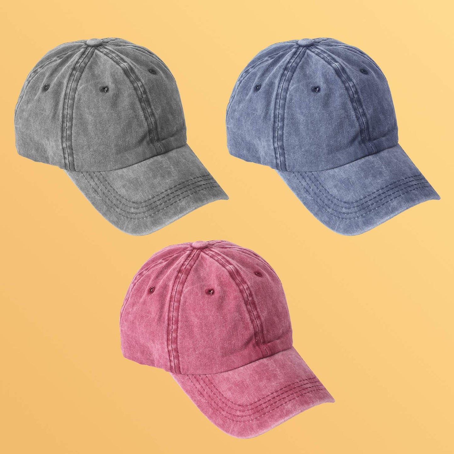 MEINICY 3 Packs Washed-Cotton Plain Baseball Cap, Vintage Adjustable Dad Hats Gift for Men/Women,Unstructured(Black,Blue+Burgundy)
