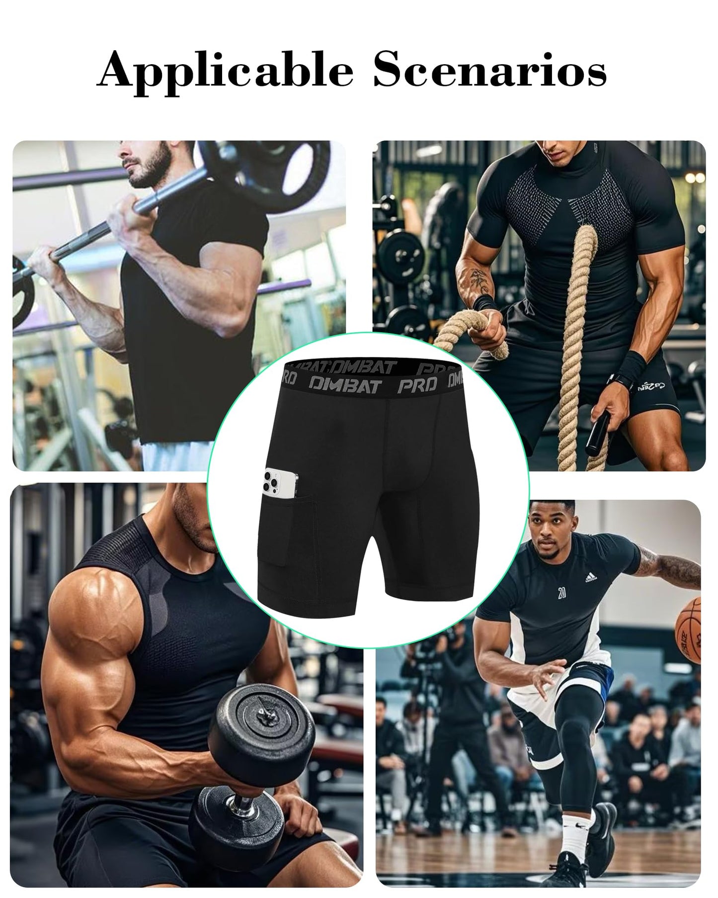Antoyo 5 Pack Compression Short Men with Pocket Spandex Running Shorts