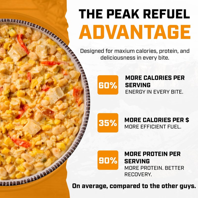 Peak Refuel White Chicken Chili | 41g Protein | 760 Calories | 100% Real Meat | Premium Freeze Dried | Amazing Taste & Quality | Backpacking & Camping & Prepper Food | 2 Servings