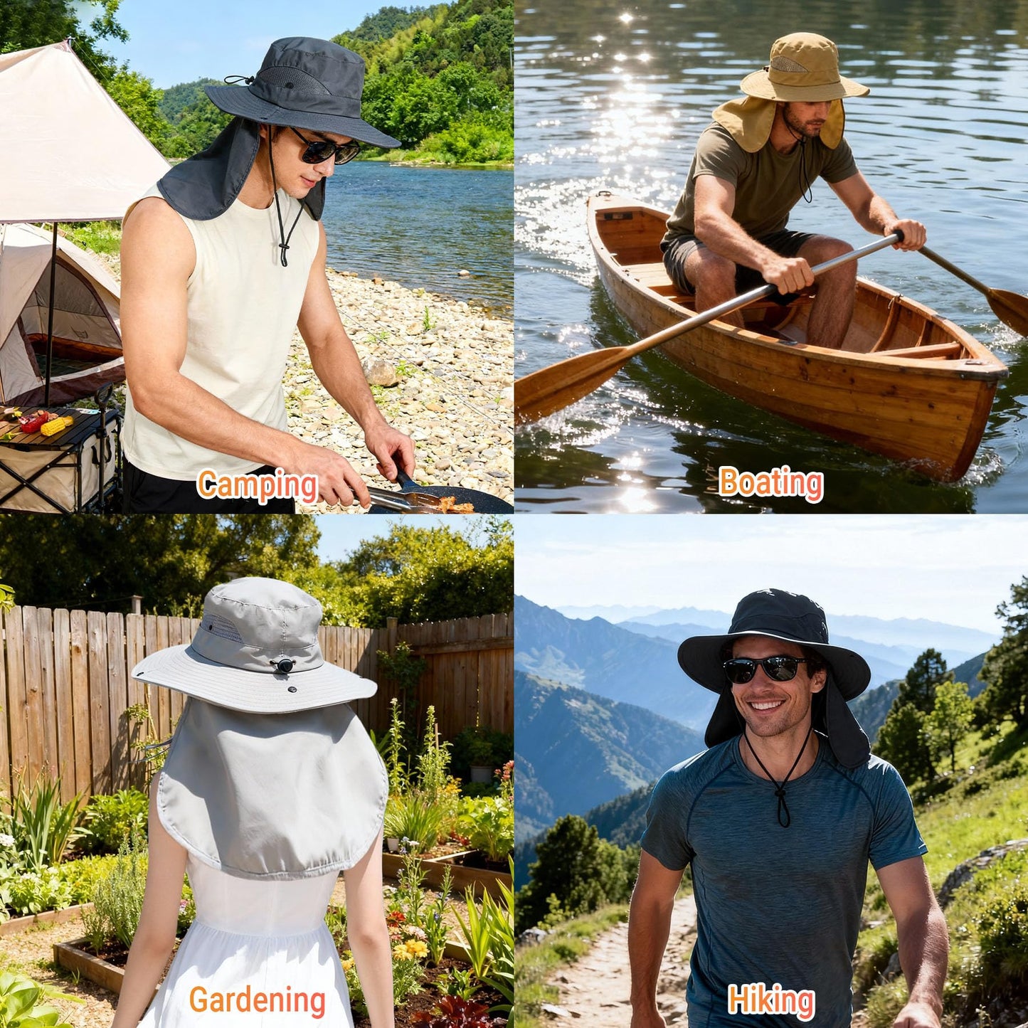 NPQQUAN Sun Hats for Men Women with Neck Flap UPF 50+ UV Protection Wide Brim Bucket Hat Safari Hiking Fishing Hats Darkgray(Neck Flap)
