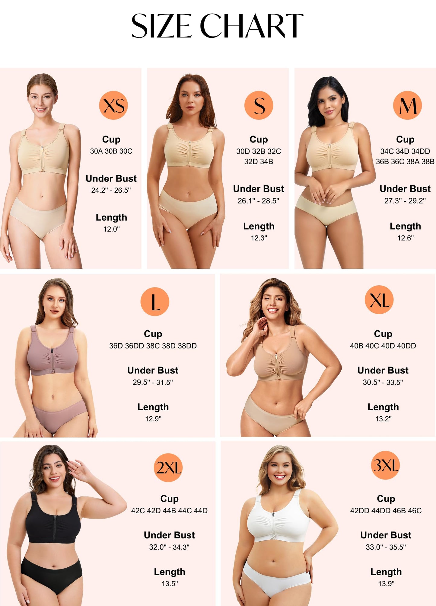 CYDREAM Front Zip Closure Bras for Women No Underwire - Wireless Comfort Compression Support Adjustable Everyday Bra (US, Alpha, Large, Regular, Regular, White)