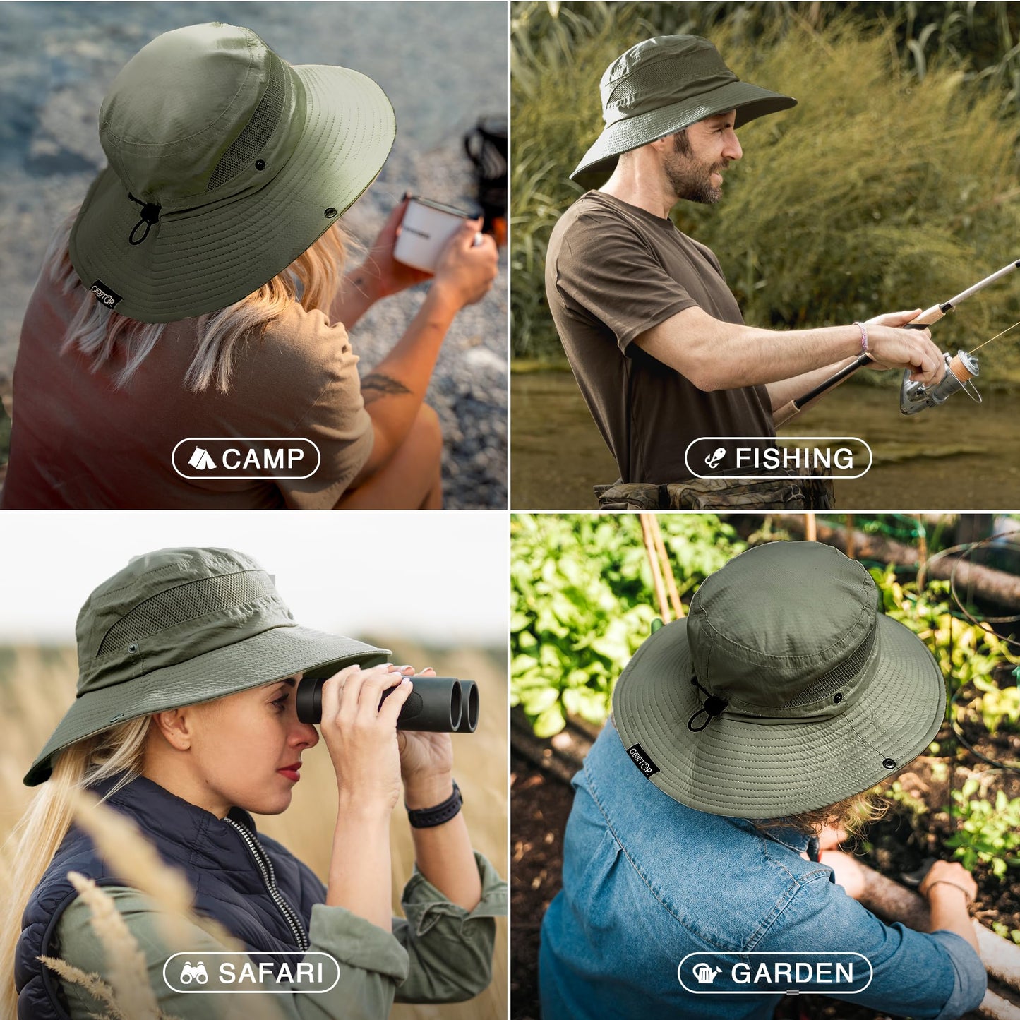 GearTOP Safari Hat for Men Sun Hats for Women UV Protection UPF 50+ Fishing, Gardening, Hiking Hat (22-23 1/2") Army Green