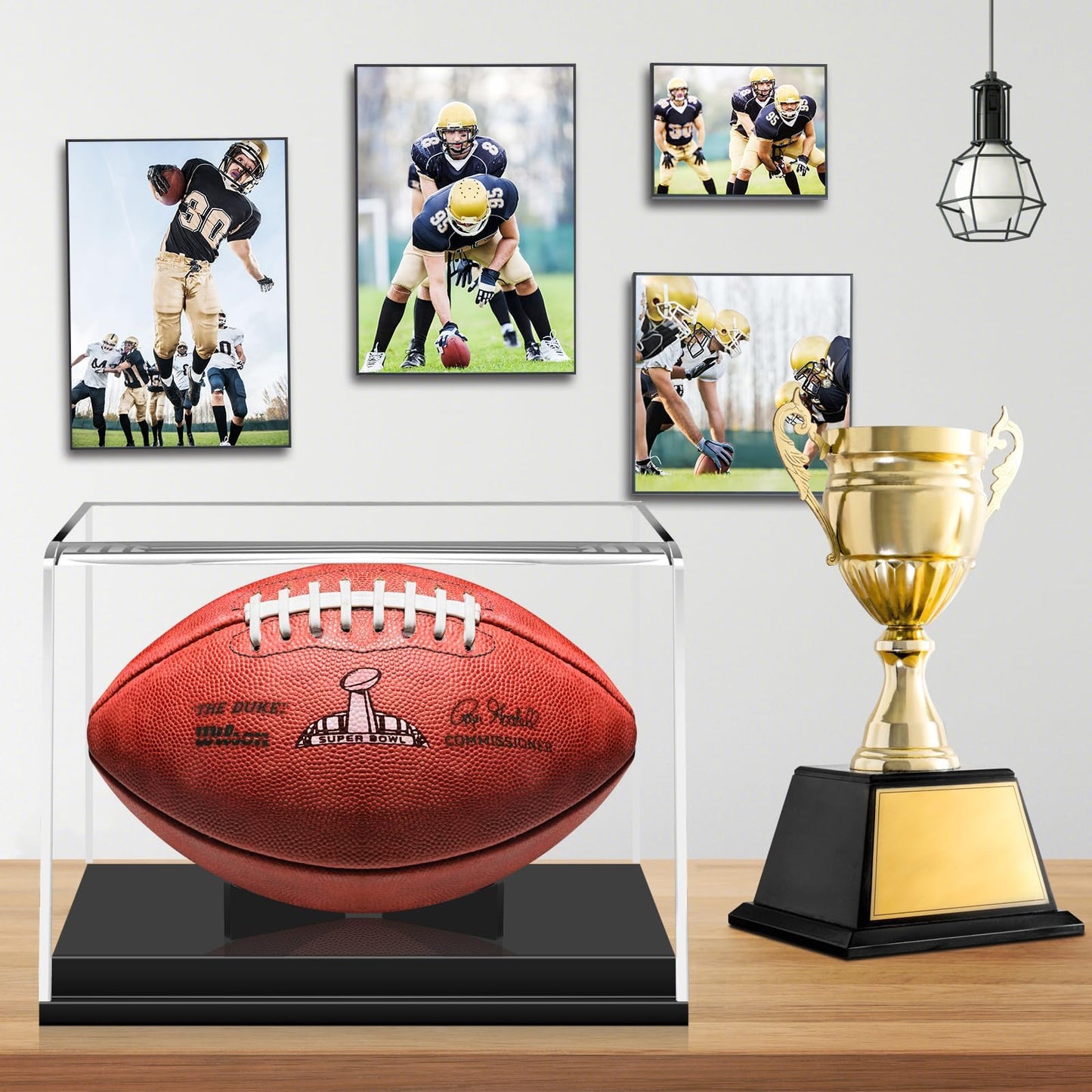 KKU Football Display Case, Acrylic Football Case Display Case Autographed Football Holder, No Assembly Required Football Display Box with Removable Built-in Football Display Stand