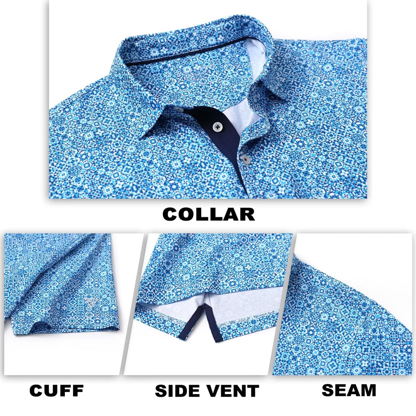 M MAELREG Mens Golf Shirt Short Sleeve Dry Fit Print Moisture Wicking Performance Patterns Collared Polo Shirt