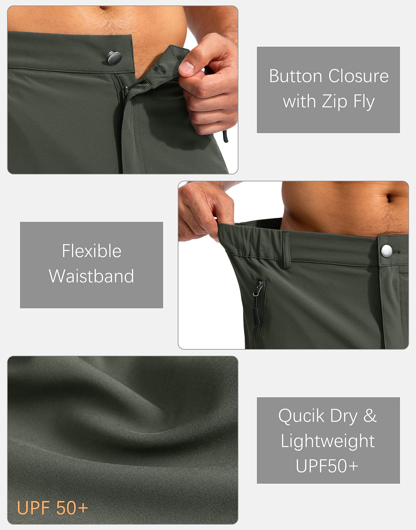 Pudolla Men's Hiking Cargo Shorts 9" Lightweight Outdoor Work Shorts for Men Travel Golf Camping Casual with 5 Zipper Pockets(Army Green Medium)