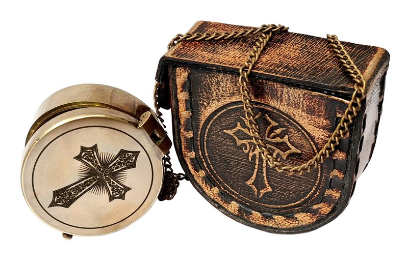 Brass Nautical - Engraved Brass Compass with Leather Case, Religious Scripture, Removable Chain - Confirmation, Graduation, Baptism Gift | Antique Décor Accent