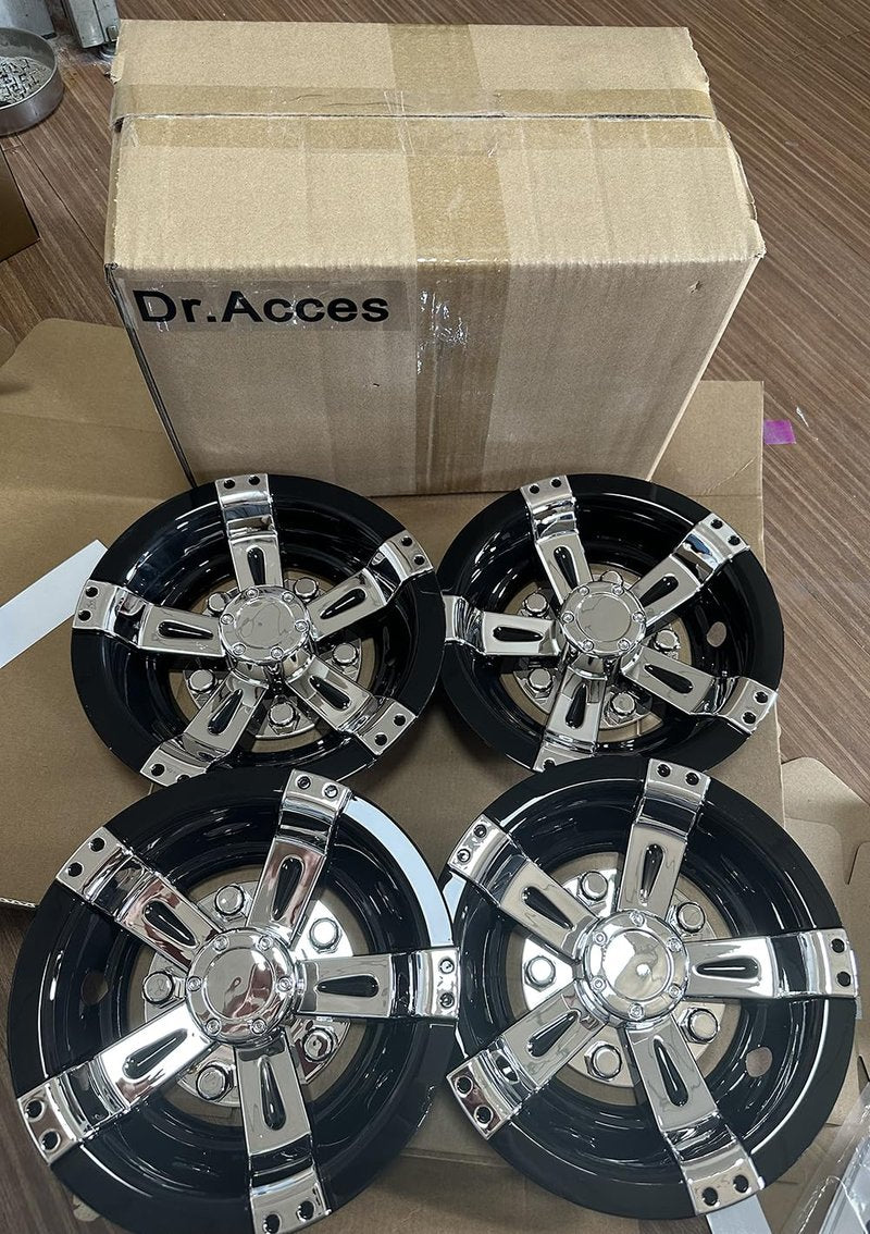Dr.Acces Golf Cart 8" Wheel Covers Hub Caps W/Chrome Spokes for EZGO Cub Car Yamaha Golf Cart Set of 4pcs