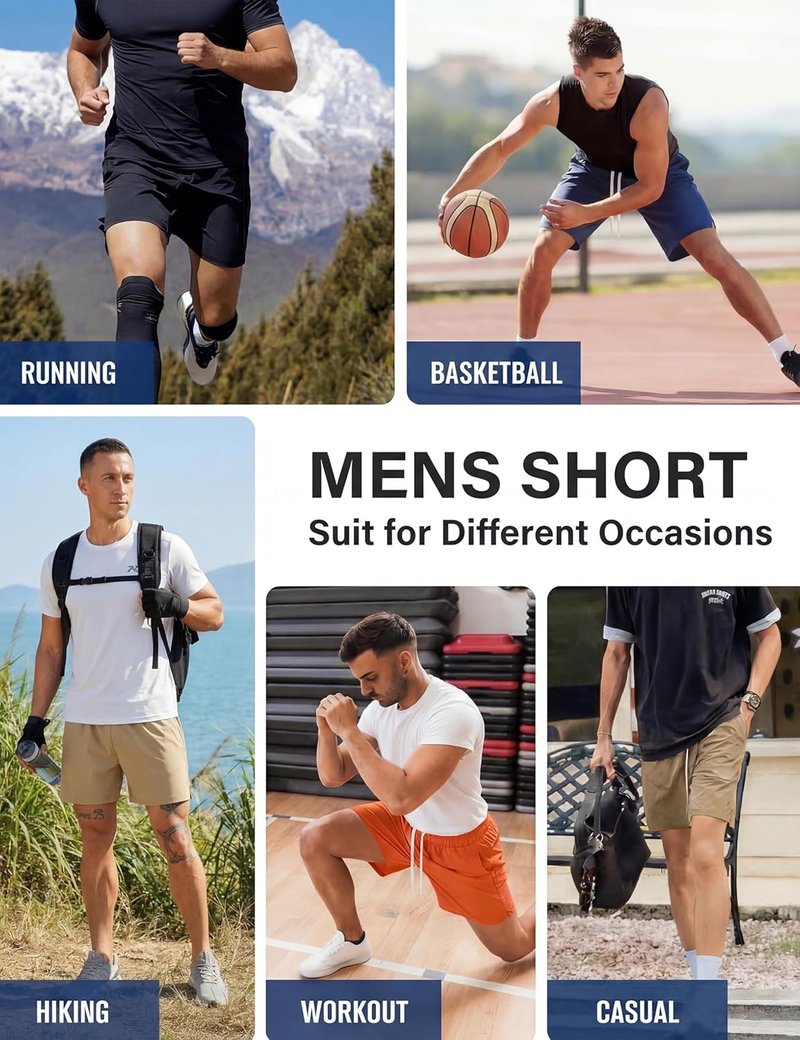 Men's Athletic Workout Shorts - Quick Dry Gym Running Shorts with Zipper Pockets | 7" Casual Hiking Shorts