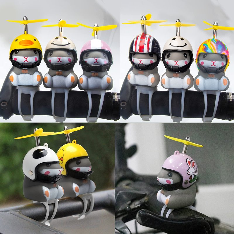wonuu Duck Bike Bell with Light and Helmet Cute Hamster Bicycle Horn, Dashboard Decoration Hamster Motorcycle Bike Bells Rubber Duck Car Dashboard Decorations (Rainbow-Hamster)