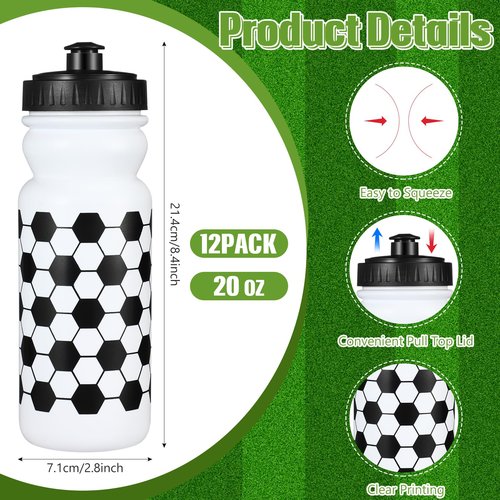 HunnmingRe 24 Pcs Soccer Party Favors Including 12 Pcs 20 oz Plastic Soccer Water Bottles Bulk 12 Pcs 40"x12" Soccer Cooling Towels Breathable Towel for Soccer Team Gift