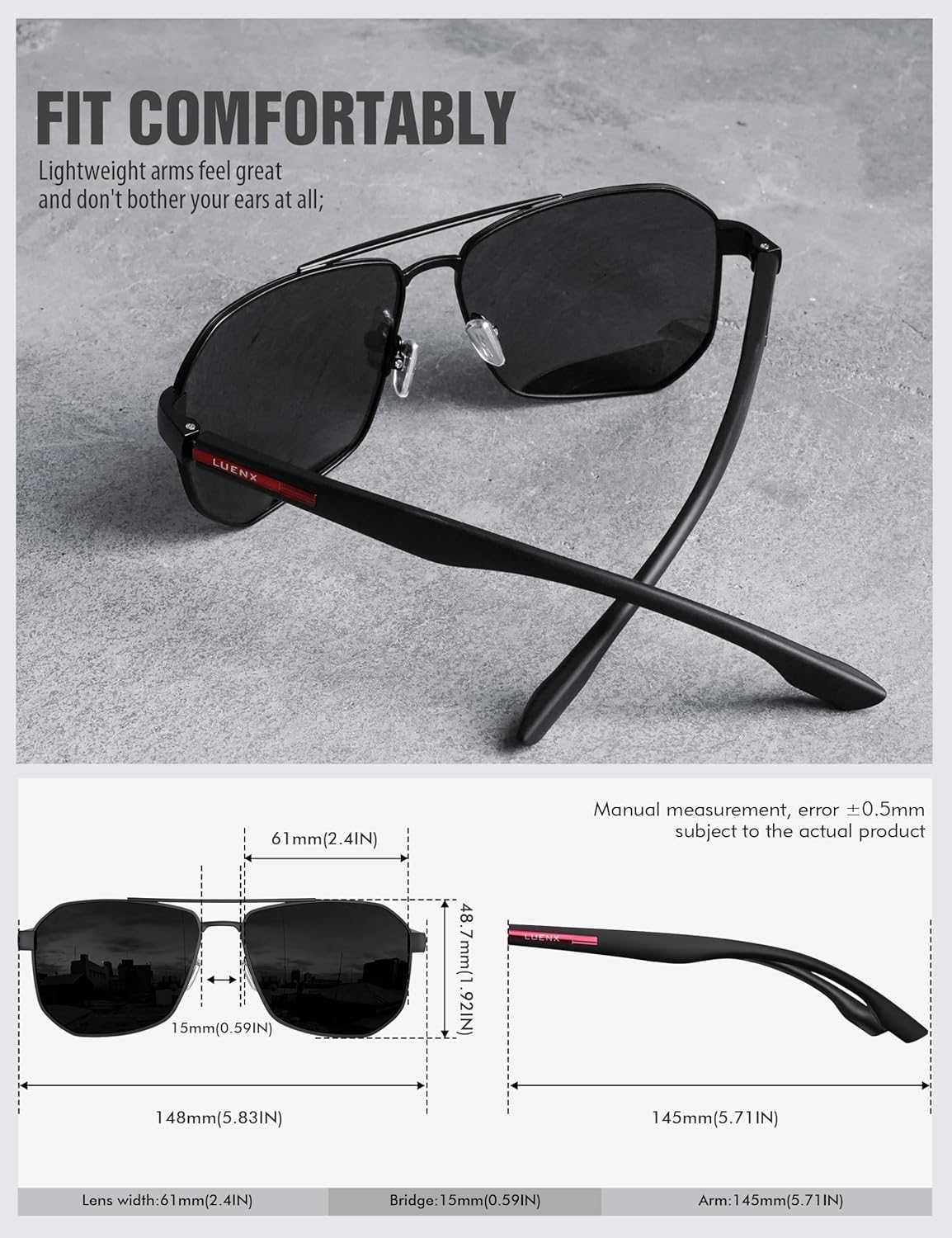 Aviator Sunglasses for Men - Polarized Polygon Lens with UV 400 Protection | Perfect for Driving & Outdoor Activities