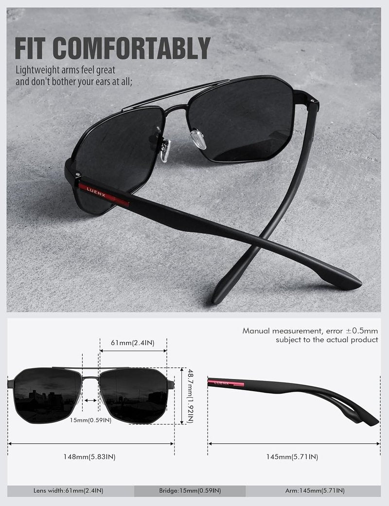 Aviator Sunglasses for Men - Polarized Polygon Lens with UV 400 Protection | Perfect for Driving & Outdoor Activities