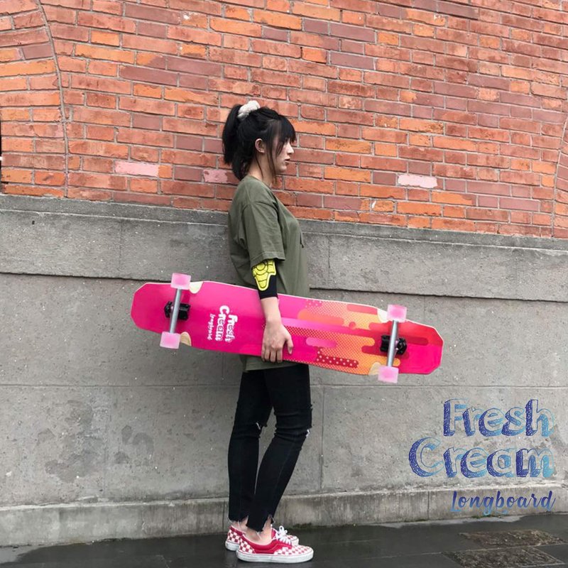 WHOME Pro Design 44 Inch Longboard Skateboard Complete - Dancing Free Style Slide Cruiser - Fresh Cream Longboards for Adult Kid & Beginner