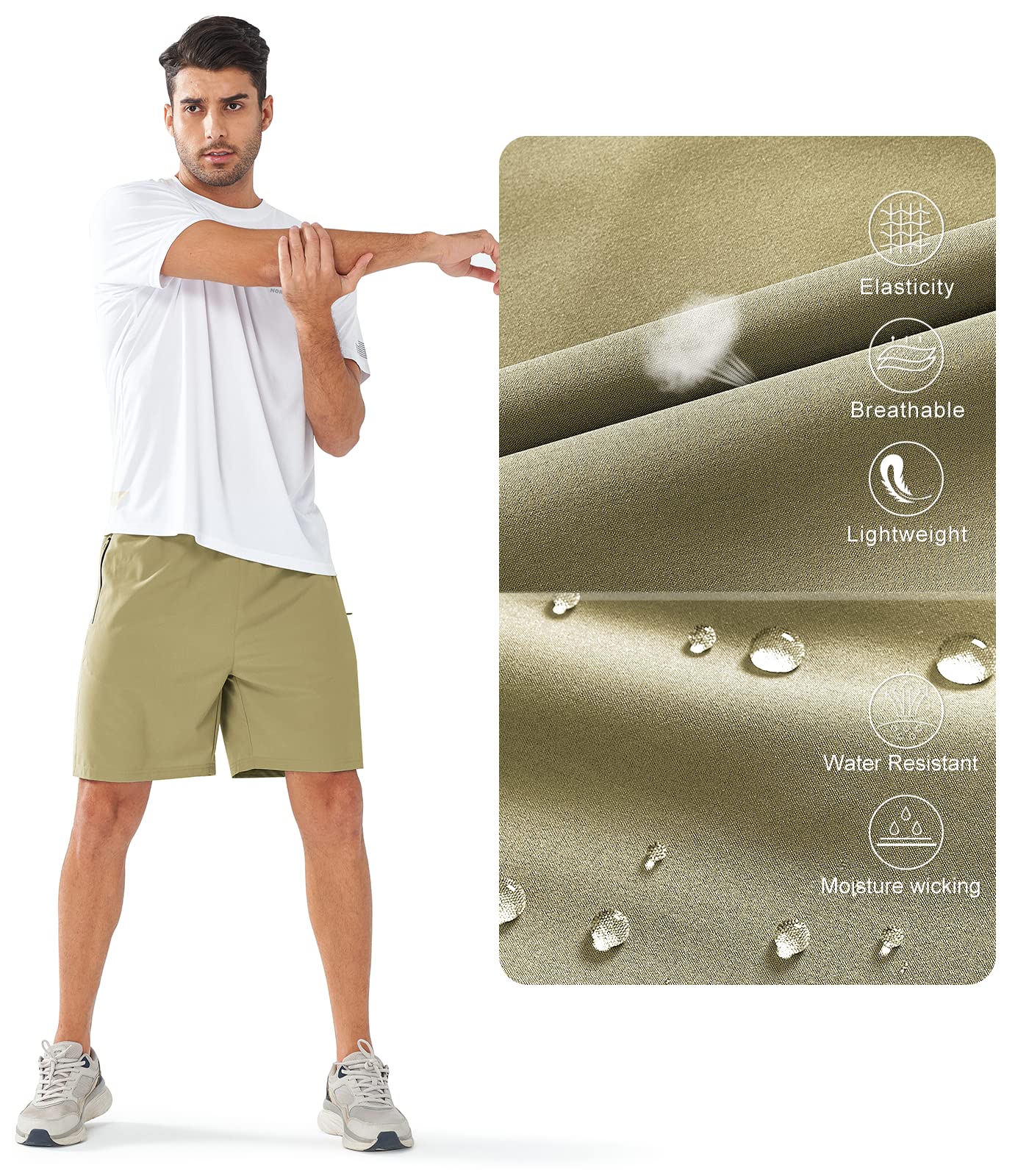 NORTHYARD Men's Athletic Running Shorts Quick Dry Workout Shorts Lightweight Sports Gym Basketball Shorts Hiking Exercise Khaki-7 inches L