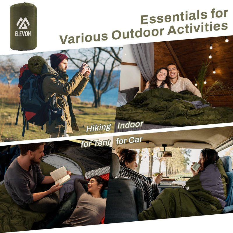 Elevon Sleeping Bag for Adults Teens Kids Cold Warm Weather, Portable Waterproof & Lightweight, Compact with Compression Sack, for 3-4 Seasons Camping, Backpacking, Hiking, Travel, Indoors Outdoors